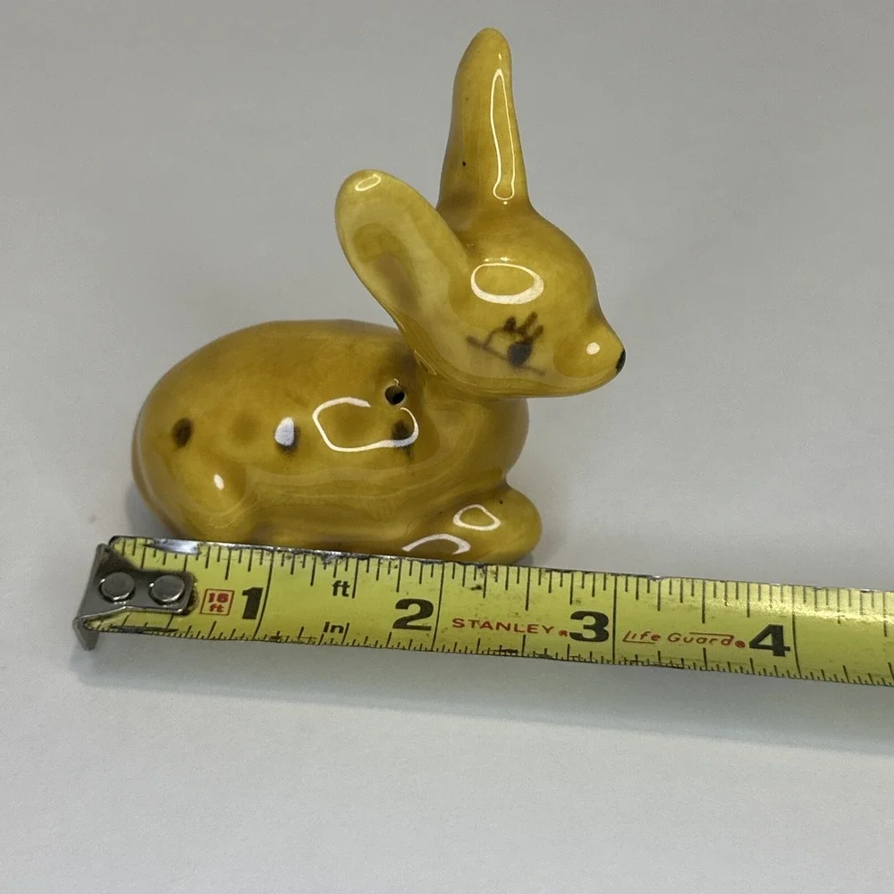 Vintage Deer Fawn Salt & Pepper Shakers Yellow Ceramic Glazed Japan